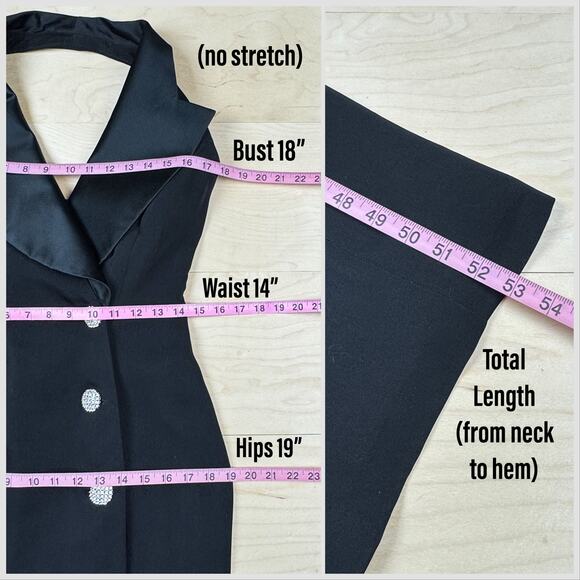 Vintage 1990s Black Sleeveless Double Breasted Blazer Halter Wrap Dress - Picture 6 of 7